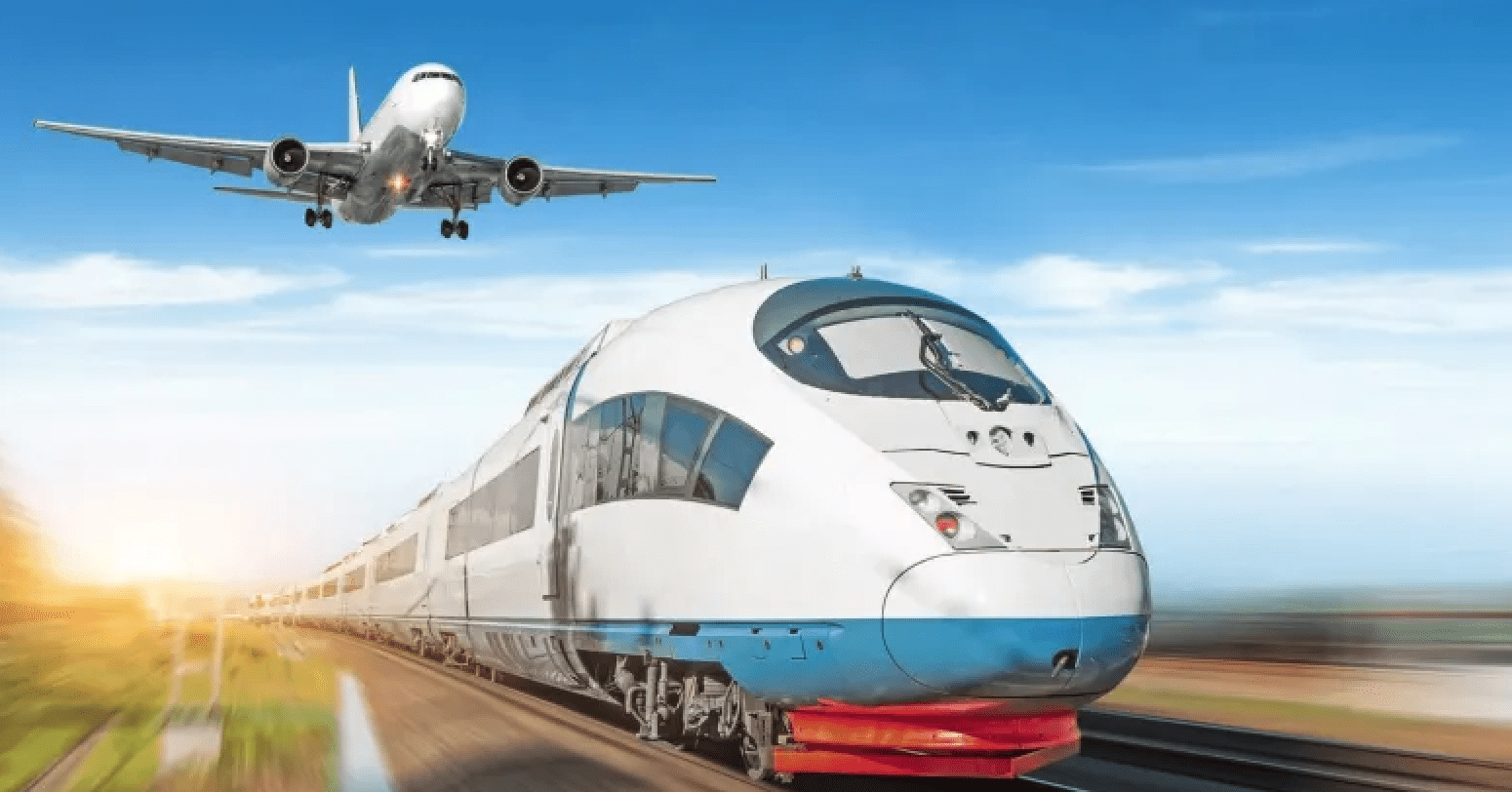 vliegtuig en trein